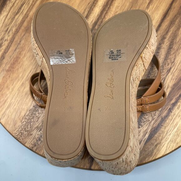 Sam Edelman Rasha Womens Size 7.5 M Brown Strap Wedge Sandals Shoes Cork Wedge - Picture 7 of 7